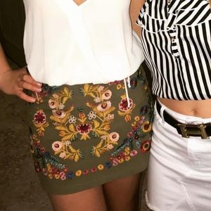 Embroidered green mini skirt
